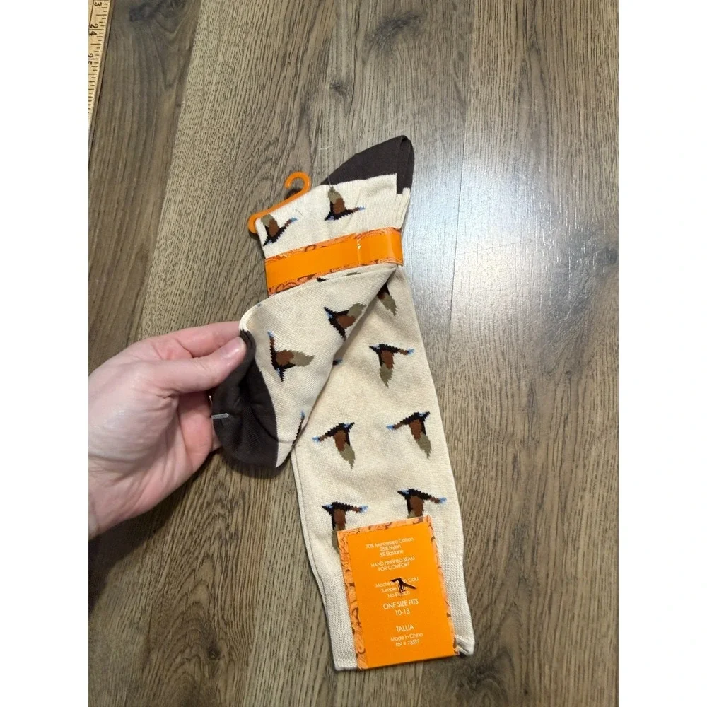 Tallia Socks Men's Size One Size Tan Socks Ducks Stretchy NWT